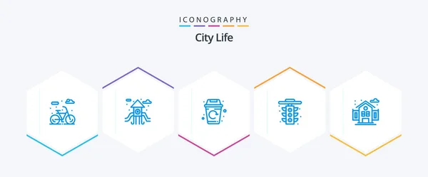 City Life Blue Icon Pack Including Life Garbage City Traffic — Stock Vector