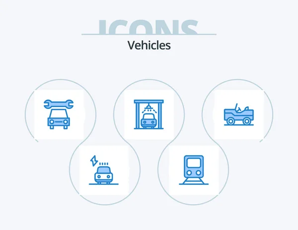 Vehicles Blue Icon Pack Icon Design Van Military Travel Wash — Stok Vektör