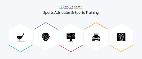 Sports Atributes Sports Training Glyph Icon Pack Including Game Building — Archivo Imágenes Vectoriales