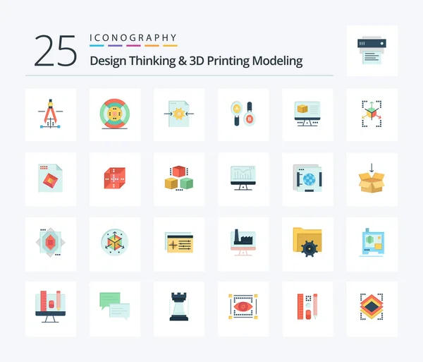 Design Thinking Printing Modeling Flat Color Icon Pack Including Box — Stok Vektör