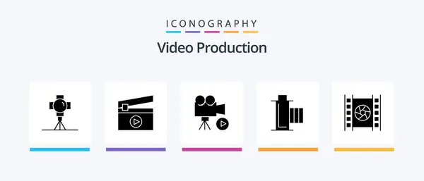 Video Production Glyph Icon Pack Including Cinema Video Film Movie — Stock vektor
