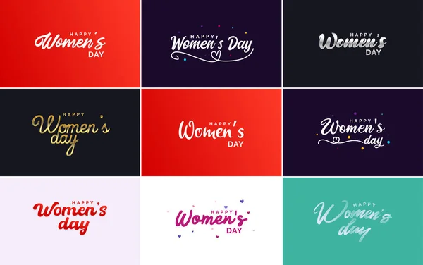 Eight March Typographic Design Set Happy Women Day Theme — Stock vektor