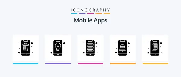 Mobile Apps Glyph Icon Pack Including Notification App Idea Mobile — Stockvector