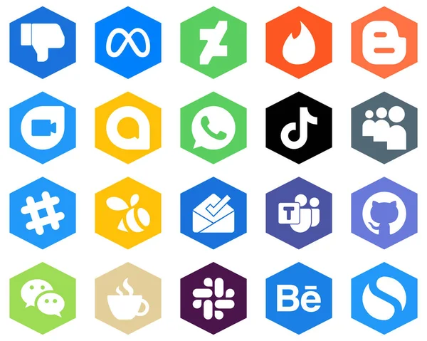 White Hexagon Flat Color Icons Spotify Google Duo China Douyin — Wektor stockowy