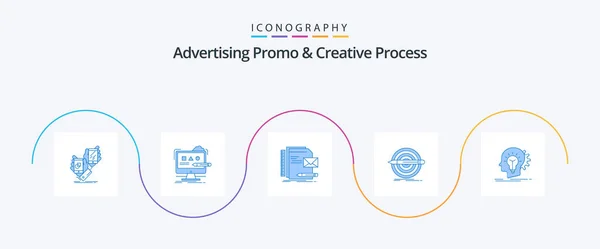 Advertising Promo Creative Process Blue Icon Pack Including Pencil Design — Archivo Imágenes Vectoriales