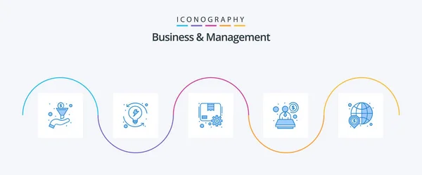 Business Management Blue Icon Pack Including Money Finance Package Dollar — Wektor stockowy