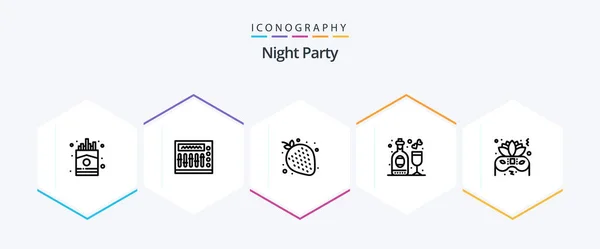 Night Party Line Icon Pack Including Night Wine Fruit Party — Image vectorielle