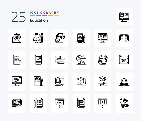 Education Line Icon Pack Including Pencil Graduation Document Education — Archivo Imágenes Vectoriales