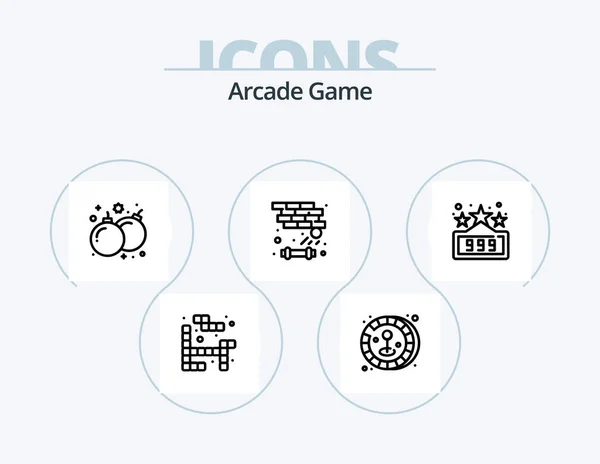 Arcade Line Icon Pack Icon Design Ticket Game Joystick Fun — Vector de stock