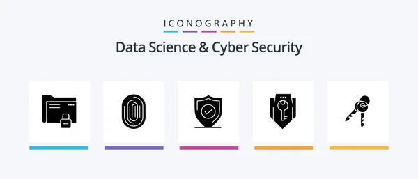Data Science Cyber Security Glyph Icon Pack Including Protection Access — Vettoriale Stock