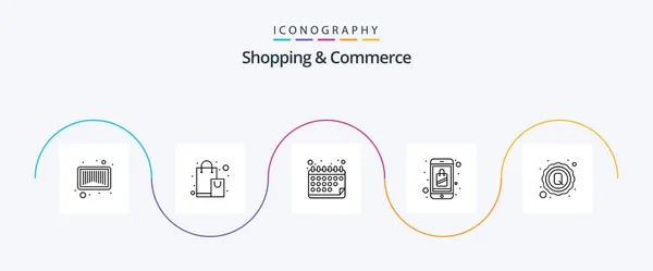 Shopping Commerce Line Icon Pack Including Quality App Calendar Store — Stockový vektor