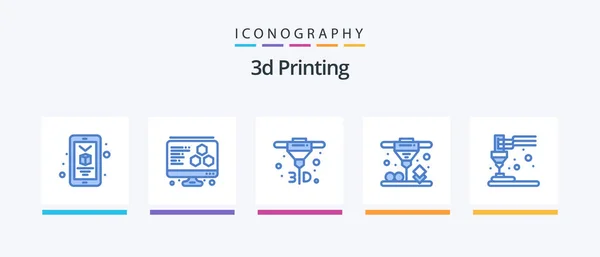 Printing Blue Icon Pack Including Plastic Direct Equipment Laser Sintering — Vettoriale Stock