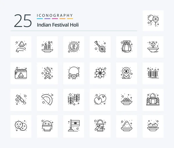 Holi Line Icon Pack Including Pot Party Light Veena India — Stockový vektor
