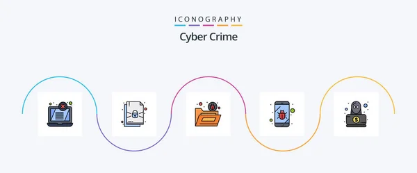 Cyber Crime Line Filled Flat Icon Pack Including Hacker Spy — Stok Vektör