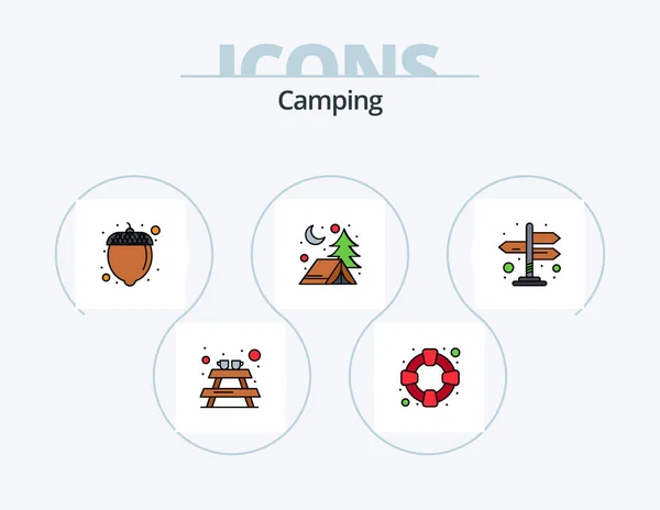 Camping Line Filled Icon Pack Icon Design Flame Bonfire Directions — Stock vektor