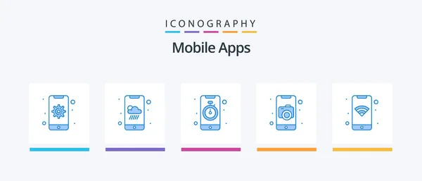 Mobile Apps Blue Icon Pack Including App App App Mobile — Stok Vektör