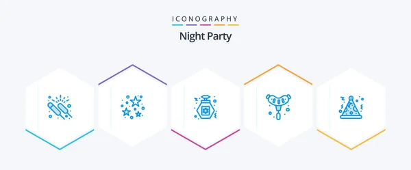 Night Party Blue Icon Pack Including Party Sausage Stare Grill — ストックベクタ