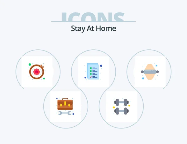 Stay Home Flat Icon Pack Icon Design Pin Work List — 图库矢量图片