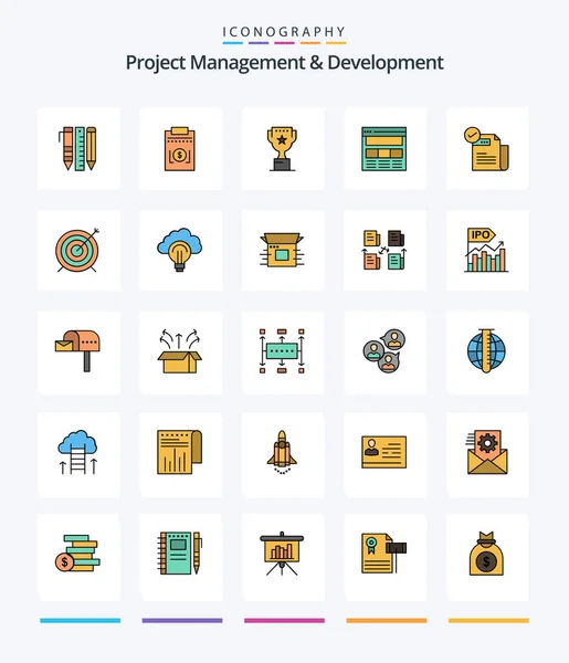 Creative Project Management Development Line Filled Icon Pack Online Interface — ストックベクタ