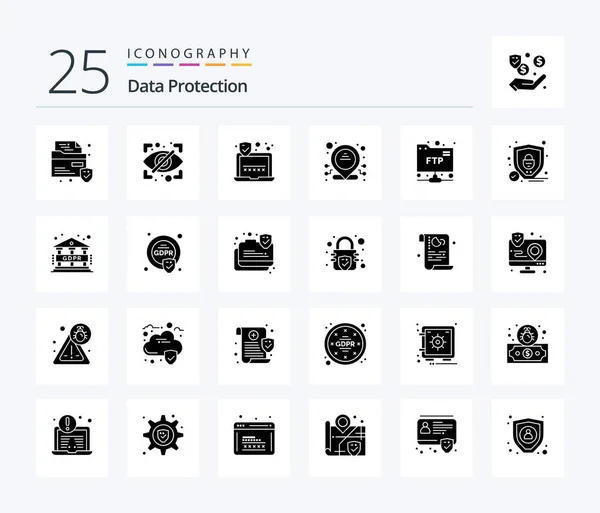 Data Protection Solid Glyph Icon Pack Including Security Ftp Security — Archivo Imágenes Vectoriales