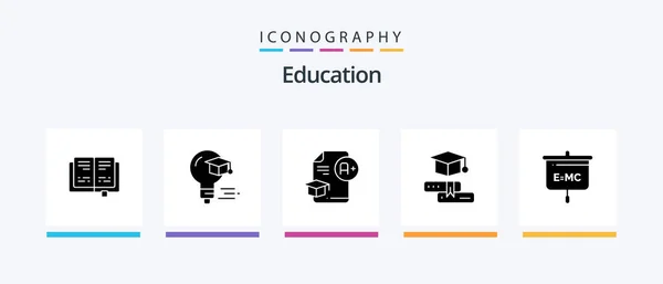 Education Glyph Icon Pack Including Education Graduation Cap Education Books — Archivo Imágenes Vectoriales