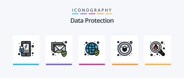 Data Protection Line Filled Icon Pack Including Print Crime File — Vetor de Stock