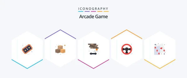 Arcade Flat Icon Pack Including Fun Play Brick Game Racing — Stok Vektör