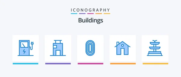 Buildings Blue Icon Pack Including Construction Building Adornment Apartment Rug — Stok Vektör