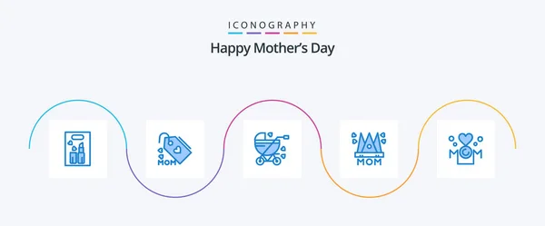 Happy Mothers Day Blue Icon Pack Including Mom Mother Baby — Stockový vektor
