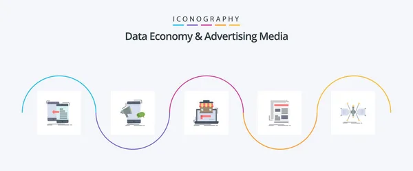 Data Economy Advertising Media Flat Icon Pack Including Newspaper News — Archivo Imágenes Vectoriales
