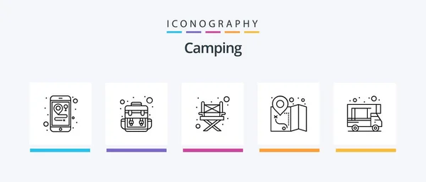 Camping Line Icon Pack Including Wooden Para Cord Wood Sweet — Stok Vektör