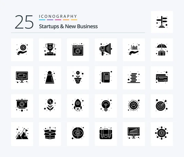 Startups New Business Solid Glyph Icon Pack Including Graph Analysis — Stock Vector