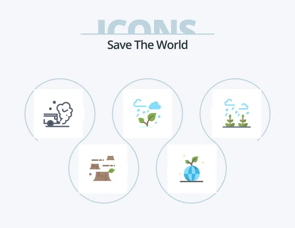 World Flat Icon Pack Icon Design Leaf Trees World Green — Wektor stockowy