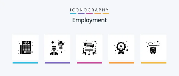 Employment Glyph Icon Pack Including Computer Mouse Medal Interview Employee — Stockový vektor