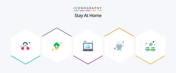 Stay Home Flat Icon Pack Including Gardening Education Hot Cup — Archivo Imágenes Vectoriales