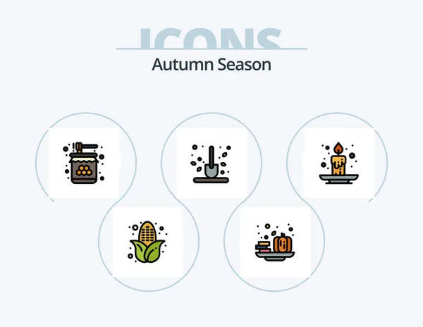 Autumn Line Filled Icon Pack Icon Design Autumn Fruit Weather — Stock Vector