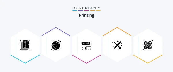 Printing Glyph Icon Pack Including Cmyk Tool Printing Paint Roller — Stockový vektor