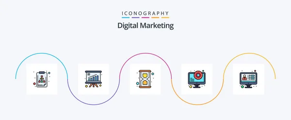Digital Marketing Line Filled Flat Icon Pack Including Crm Seo — Stok Vektör
