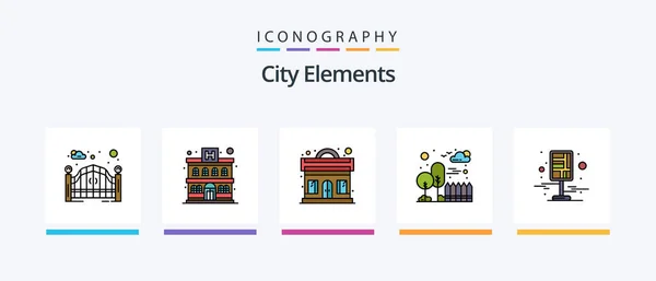City Elements Line Filled Icon Pack Including Moon House Gate — Stock vektor