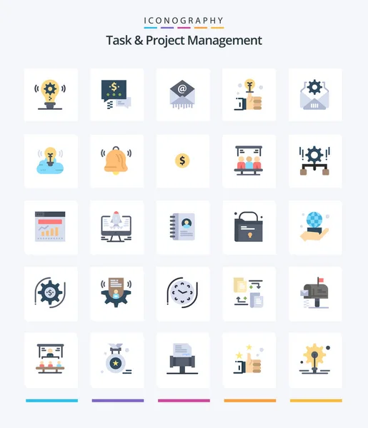 Creative Task Project Management Flat Icon Pack Gear Mail Mail — Vetor de Stock