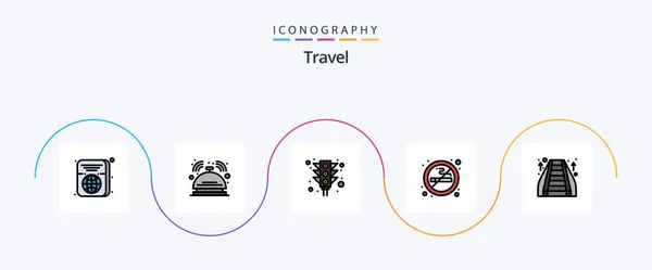 Travel Line Filled Flat Icon Pack Including Escalator Smoking Service — Image vectorielle