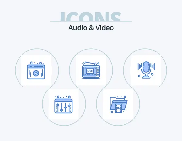 Audio Video Blue Icon Pack Icon Design Sound Mic Video — Stockvector
