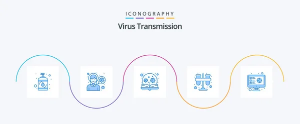 Virus Transmission Blue Icon Pack Including Screening Practicum Education Lab — стоковый вектор