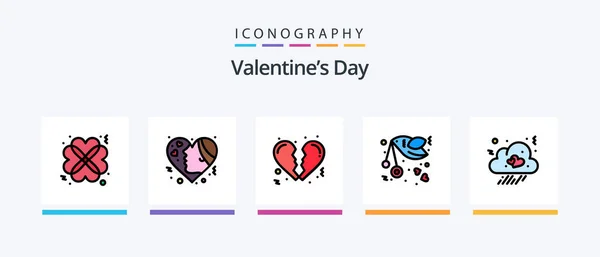 Valentines Day Line Filled Icon Pack Including Fly Messages Love — Stock vektor