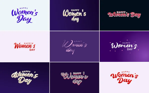 Eight March Typographic Design Set Happy Women Day Theme — Stockvektor