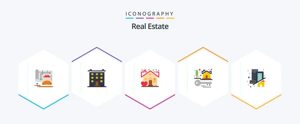 Real Estate Flat Icon Pack Including Estate Real Estate House — Archivo Imágenes Vectoriales