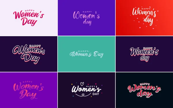 Pink Happy Women Day Typographical Design Elements Set Greeting Cards — Stockový vektor