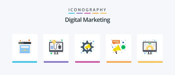 Digital Marketing Flat Icon Pack Including Growth Connection Megaphone Campaign — Stockvector