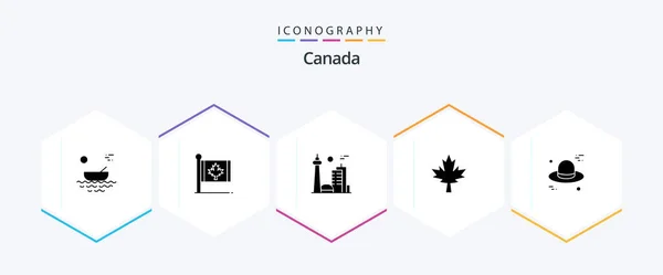 Canada Glyph Icon Pack Including Maple Canada Leaf Toronto City — Stockvektor