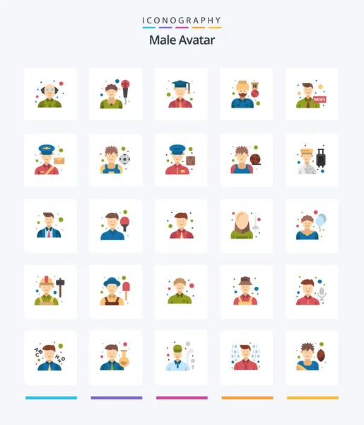 Creative Male Avatar Flat Icon Pack Avatar Media Male Communication — Stock Vector